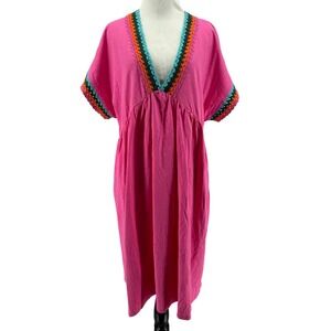 Boden Women's Pink Crochet Trim Short Sleeve V-Neck Dress Size 14L NEW